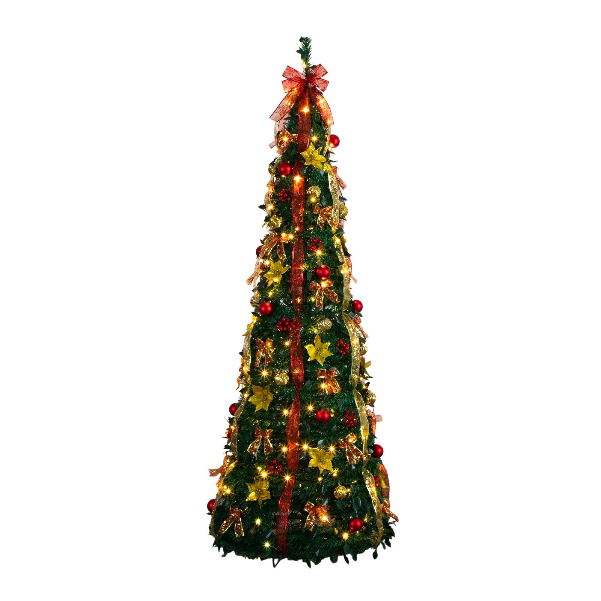 7ft. Pre-Lit Pop-Up Green Artificial Christmas Tree, Warm White LED Lights